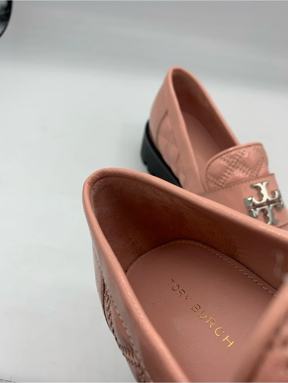 Tory Burch Blush Quilted Leather Loafers with Silver Logo size 5M